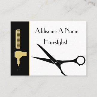 Modern Minimalist black white gold hairstylist Bu Business Card