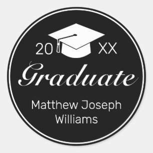 Modern Minimalist Black White Graduation Classic Round Sticker