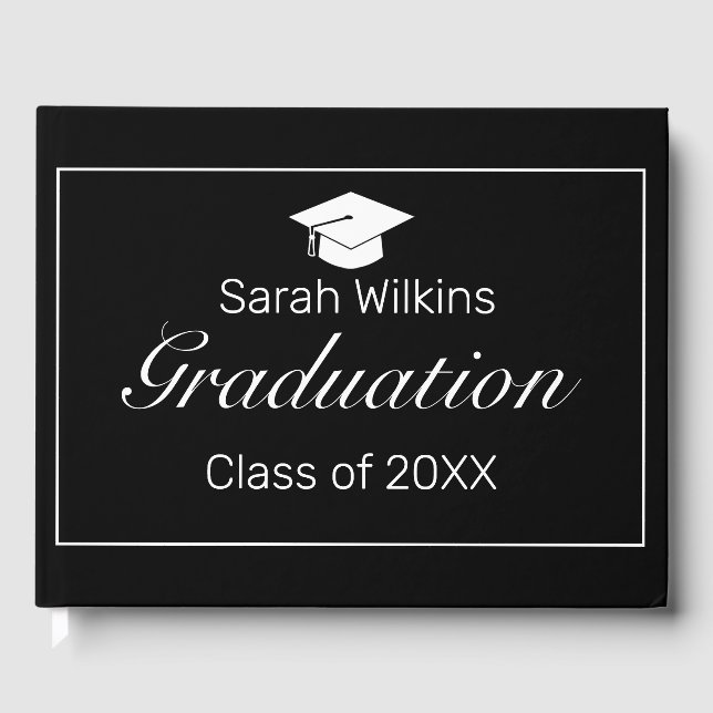 Modern Minimalist Black White  Graduation Guest Book (Front)