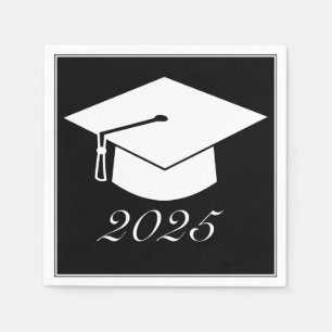 Modern Minimalist Black White Graduation Hat Napkin