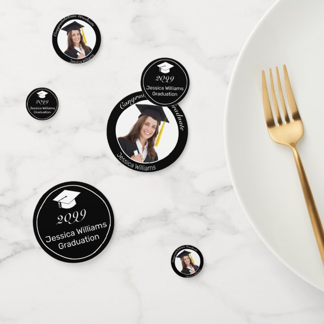 Modern Minimalist Black White Graduation Photo Confetti (Group)
