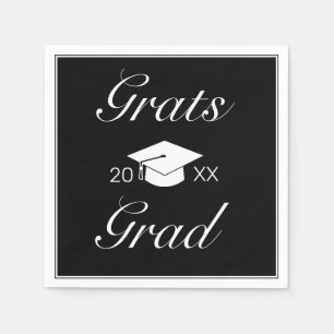 Modern Minimalist Black White Grats Graduation Napkin