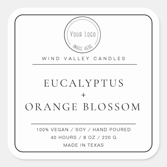 Modern minimalist black white logo candle label (Front)