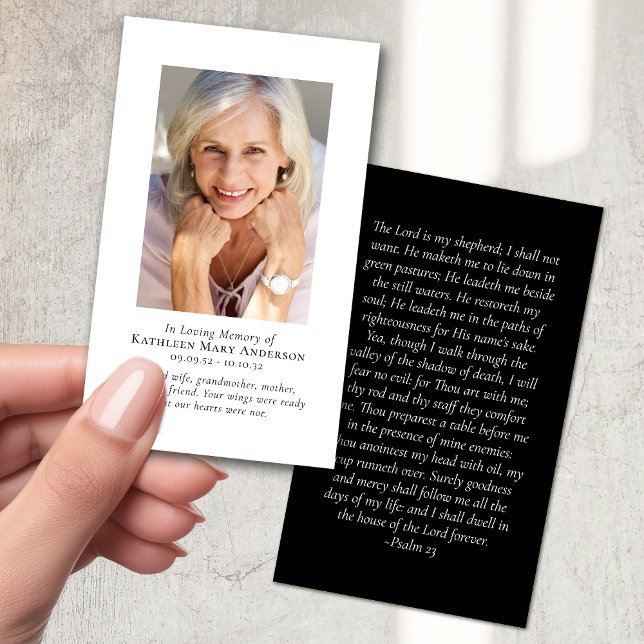 Modern Minimalist Black white Memorial Prayer Card (Creator Uploaded)