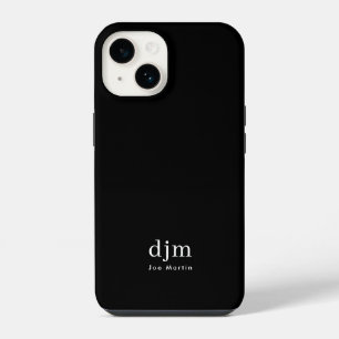 Modern Minimalist Black & White Monogram Name iPhone 14 Case
