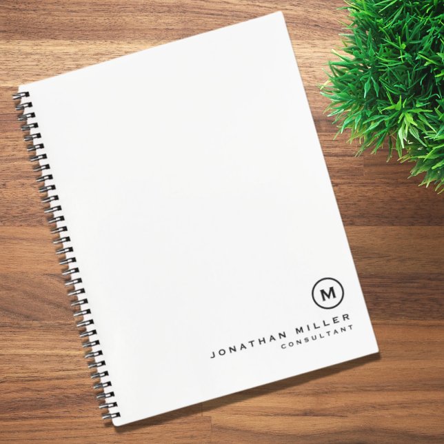  Modern Minimalist Black White Monogram Name Notebook (Creator Uploaded)