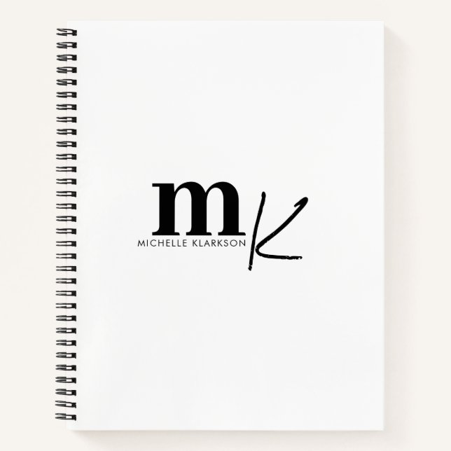 Modern Minimalist Black White Monogram  Notebook (Front)