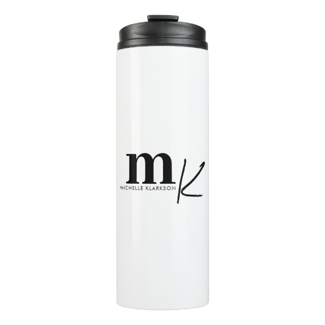 Modern Minimalist Black White Monogram  Thermal Tumbler (Front)