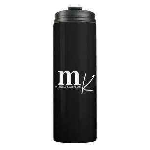 Modern Minimalist Black White Monogram Thermal Tumbler