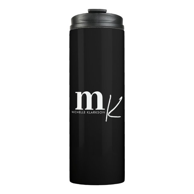 Modern Minimalist Black White Monogram  Thermal Tumbler (Front)
