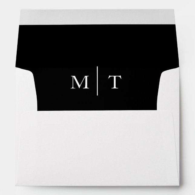 Modern Minimalist Black White Monogram Wedding Envelope (Back (Bottom))