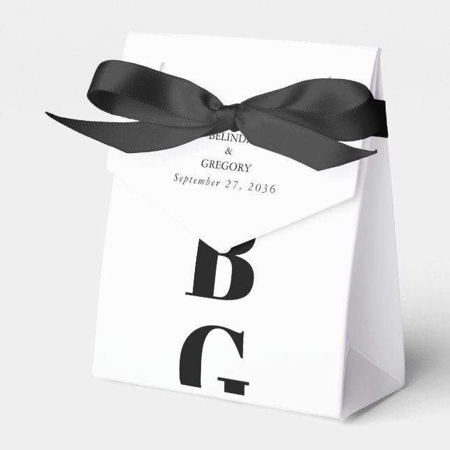 Modern Minimalist Black & White Monogram Wedding  Favour Box (Front Side)