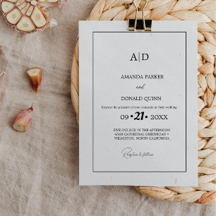 Modern Minimalist black & White Monogram Wedding Invitation
