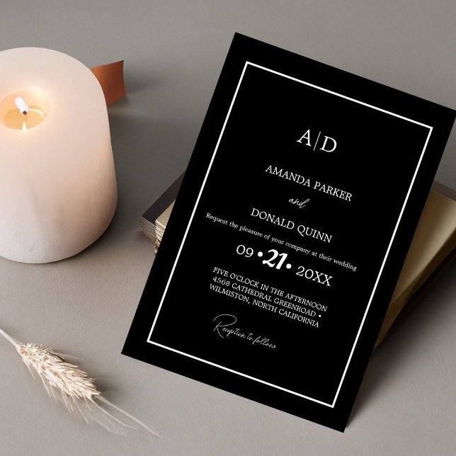 Modern Minimalist Black& White Monogram Wedding Invitation (Creator Uploaded)