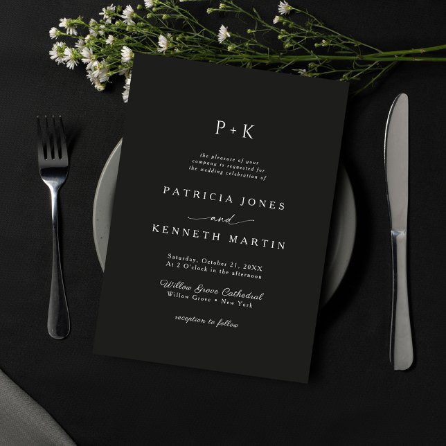 Modern Minimalist Black & White Monogram Wedding Invitation (Creator Uploaded)