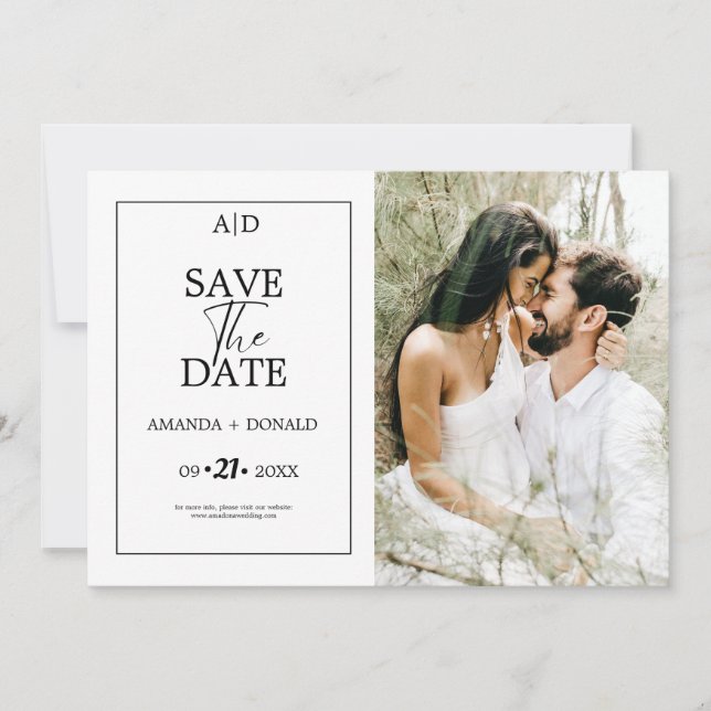 Modern Minimalist  Black & White Monogram Wedding  Save The Date (Front)