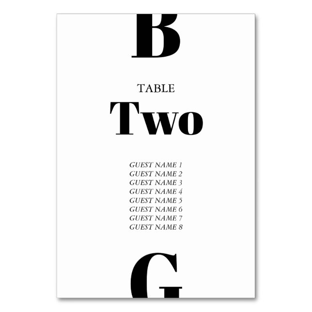 Modern Minimalist Black & White Monogram Wedding   Table Number (Front)