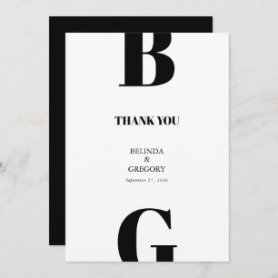 Modern Minimalist Black & White Monogram Wedding  Thank You Card