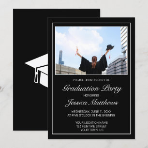 Modern Minimalist Black White Photo Graduation  Invitation