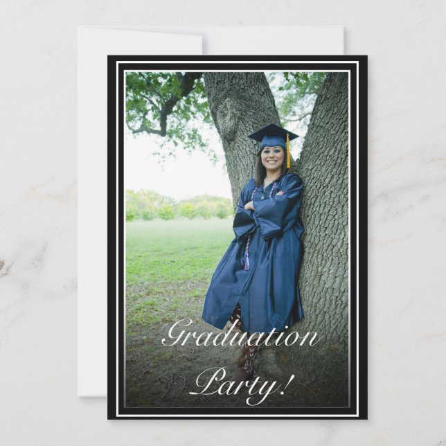 Modern Minimalist Black White Photo Graduation  Invitation (Back)