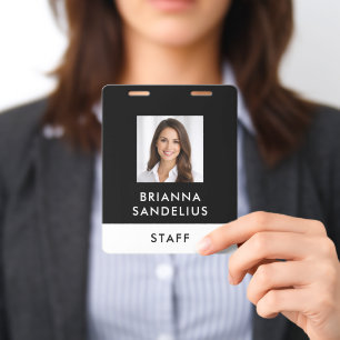 Modern Minimalist Black & White Photo ID Staff Badge