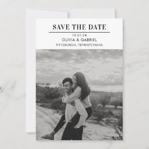 Modern Minimalist Black White Photo Save the Date 