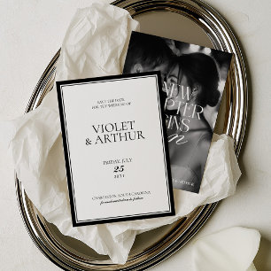 Modern Minimalist Black & White Photo Save The  Date