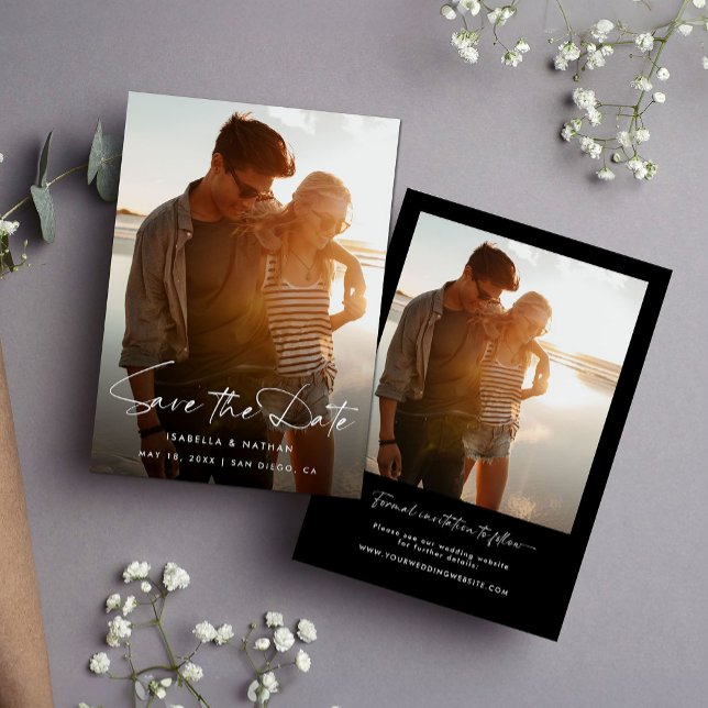 Modern Minimalist Black White Photo Save the Date (Creator Uploaded)