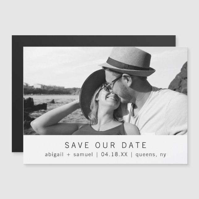 Modern Minimalist Black White Photo Save the Date Magnetic Invitation (Front/Back)