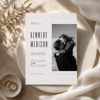 Modern Minimalist Black & White Photo Wedding Invitation