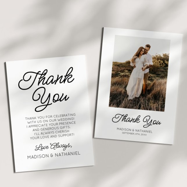 Modern Minimalist Black White Picture Wedding Thank You Card (Creator Uploaded)
