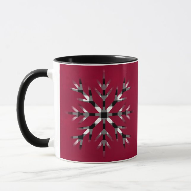 Modern minimalist black white plaid snowflake  mug (Left)