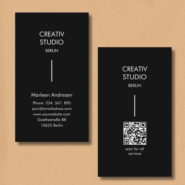 Modern Minimalist Black White QR Code Business Card (Modern Minimalist Black White QR Code Business Card)