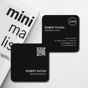 Modern Minimalist Black & White QR Code Square Business Card