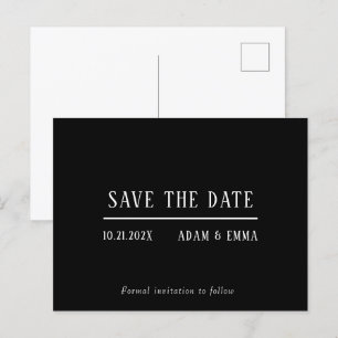 Modern Minimalist Black & White Save The Date Announcement Postcard