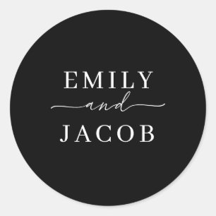 Modern Minimalist Black & White Script Wedding Classic Round Sticker