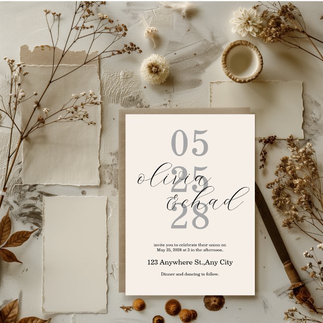 Modern Minimalist Black White Script Wedding Invitation (Creator Uploaded)