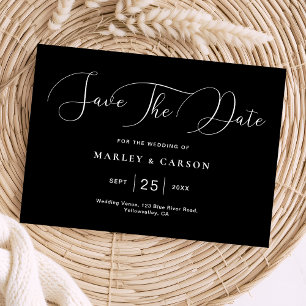 Modern Minimalist Black White Script Wedding Save The Date