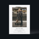 Modern Minimalist Black White Simple Photo Wedding Save The Date<br><div class="desc">Keep it simple and stylish with this clean Save the Date card. Featuring a centred vertical photo framed by crisp white space and paired with elegant serif and handwritten fonts, this design is perfect for couples who want a modern, understated announcement. Ideal for urban weddings, elopements, or contemporary ceremonies, the...</div>