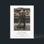 Modern Minimalist Black White Simple Photo Wedding Save The Date<br><div class="desc">Keep it simple and stylish with this clean Save the Date card. Featuring a centred vertical photo framed by crisp white space and paired with elegant serif and handwritten fonts, this design is perfect for couples who want a modern, understated announcement. Ideal for urban weddings, elopements, or contemporary ceremonies, the...</div>