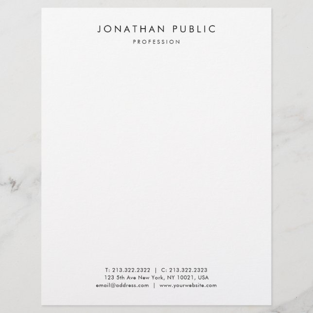 Modern Minimalist Black White Simple Professional Custom Letterhead (Front)