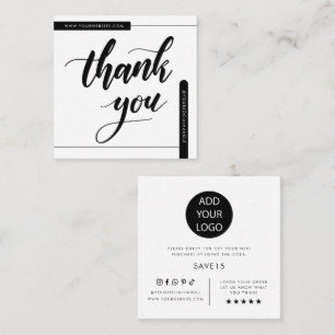 Modern Minimalist Black & White Thank You Small Square Business Card