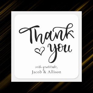 Modern Minimalist Black & White Thank You Square Sticker