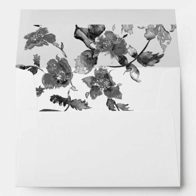 Modern minimalist black white watercolor roses   envelope (Back (Bottom))