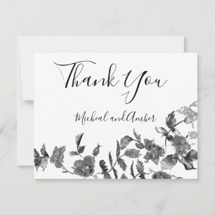 Modern minimalist black white watercolor roses thank you card