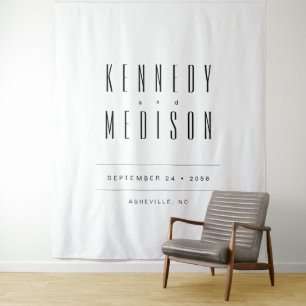 Modern Minimalist Black & White Wedding Backdrop Tapestry