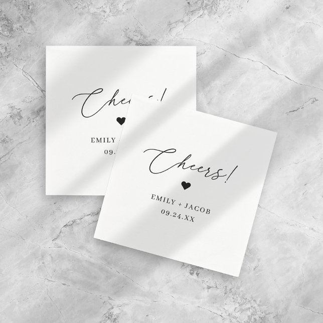 Modern Minimalist Black & White Wedding Cheers Napkin (Creator Uploaded)