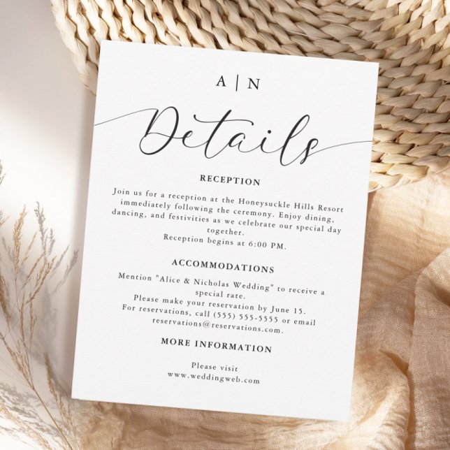 Modern Minimalist Black & White Wedding Details Enclosure Card (Creator Uploaded)