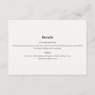 Modern Minimalist Black & White Wedding Details Enclosure Card