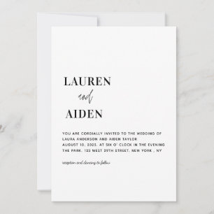 Modern Minimalist Black & white wedding  Invitation